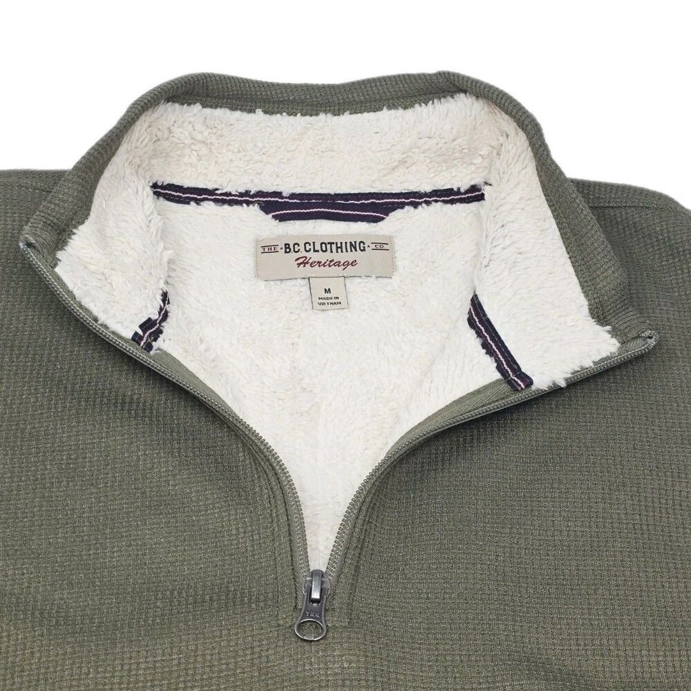 BC Clothing Men’s 1/4 Zip Waffle Pullover Top Long Sleeve Bonded Fleece Lining